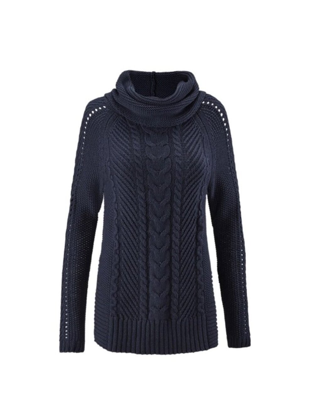 Cabi 3168 Cable Knit Cowl Neck Sweater In Slate Navy Blue Size S